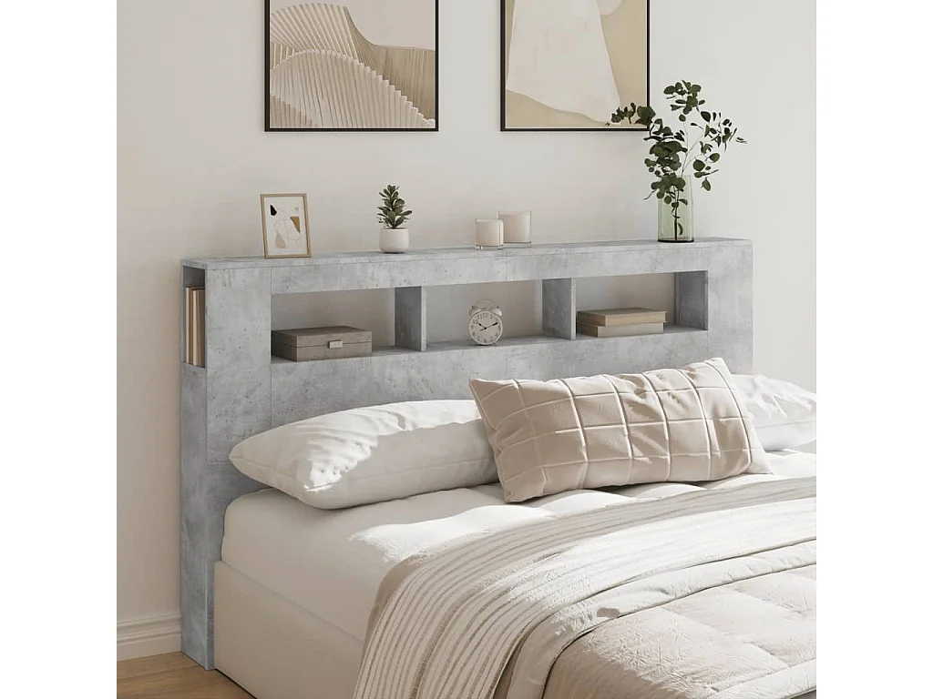 Tête de lit à LED gris béton 180x18,5x103,5cm bois d'ingénierie POI46740 BonneVie Meuble