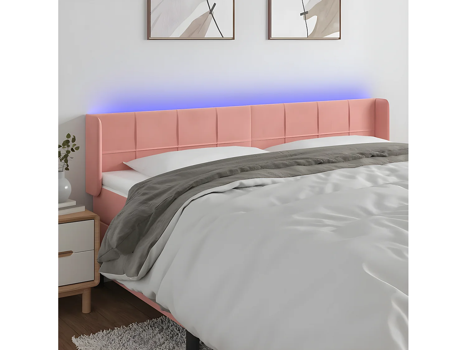 Tête de lit à LED Rose 183x16x78/88 cm Velours POI22672 BonneVie Meuble
