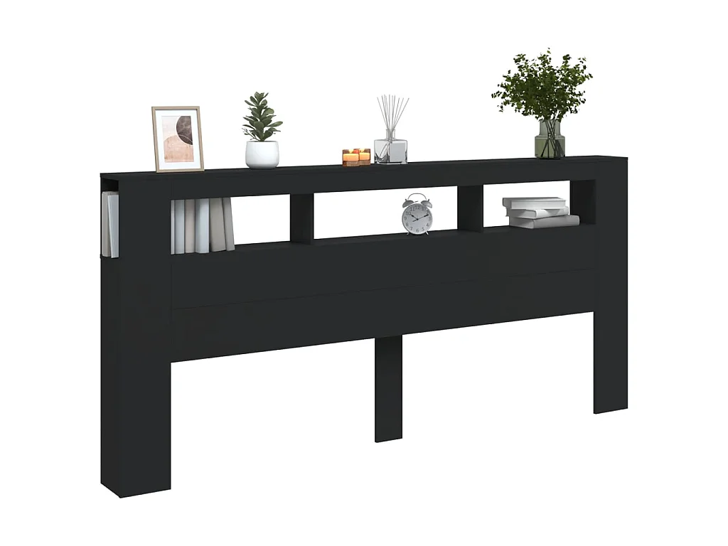 Testiera | Testata del letto LED Nera 220x18,5x103,5 cm Legno Multistrato