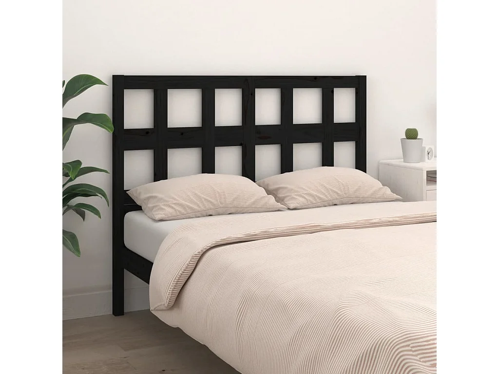 Tête de lit Noir 145,5x4x100 cm Bois massif de pin POI60834 BonneVie Meuble