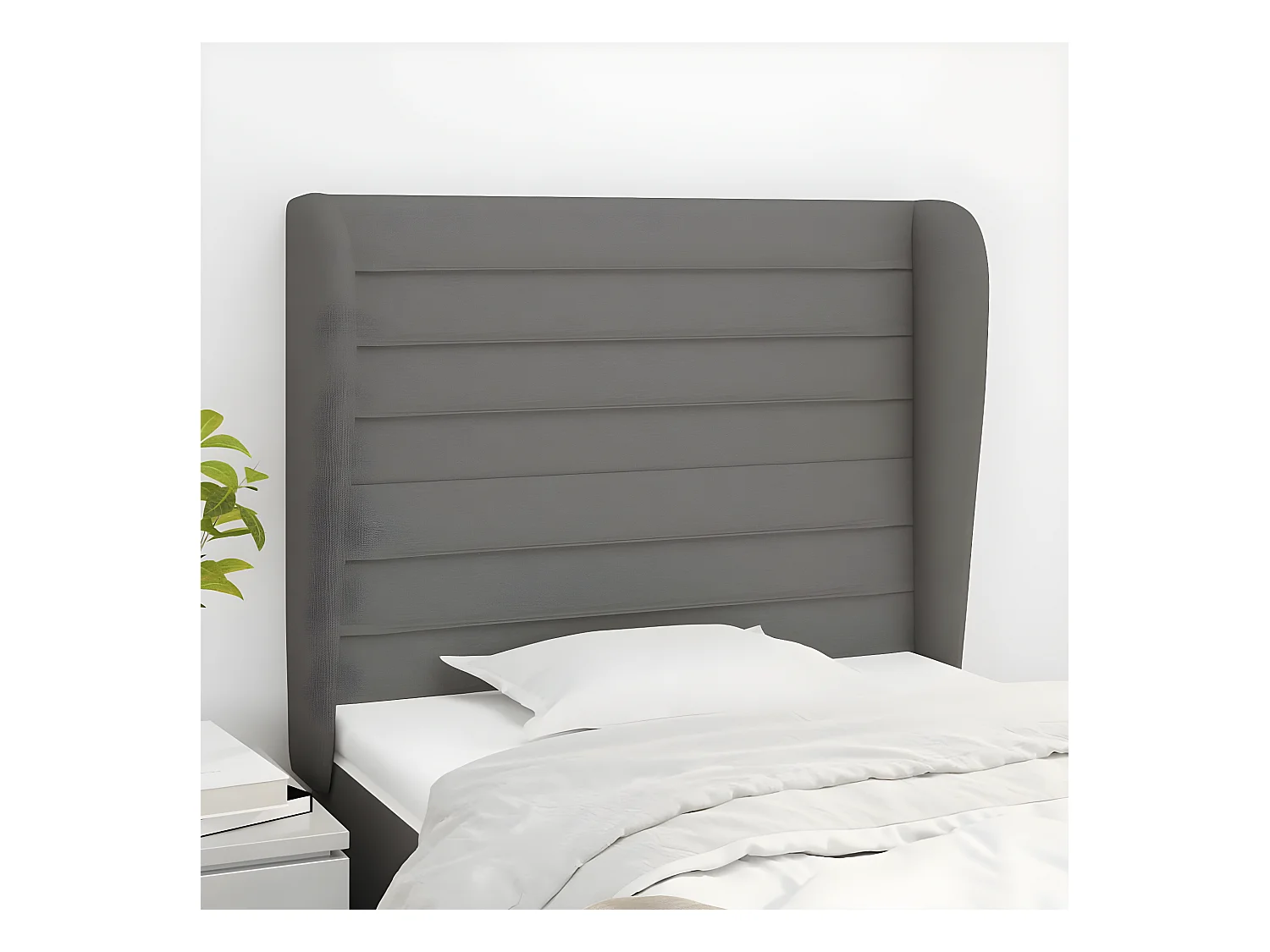 Tête de lit avec oreilles Gris foncé 103x23x118/128 cm Tissu POI24387 BonneVie Meuble