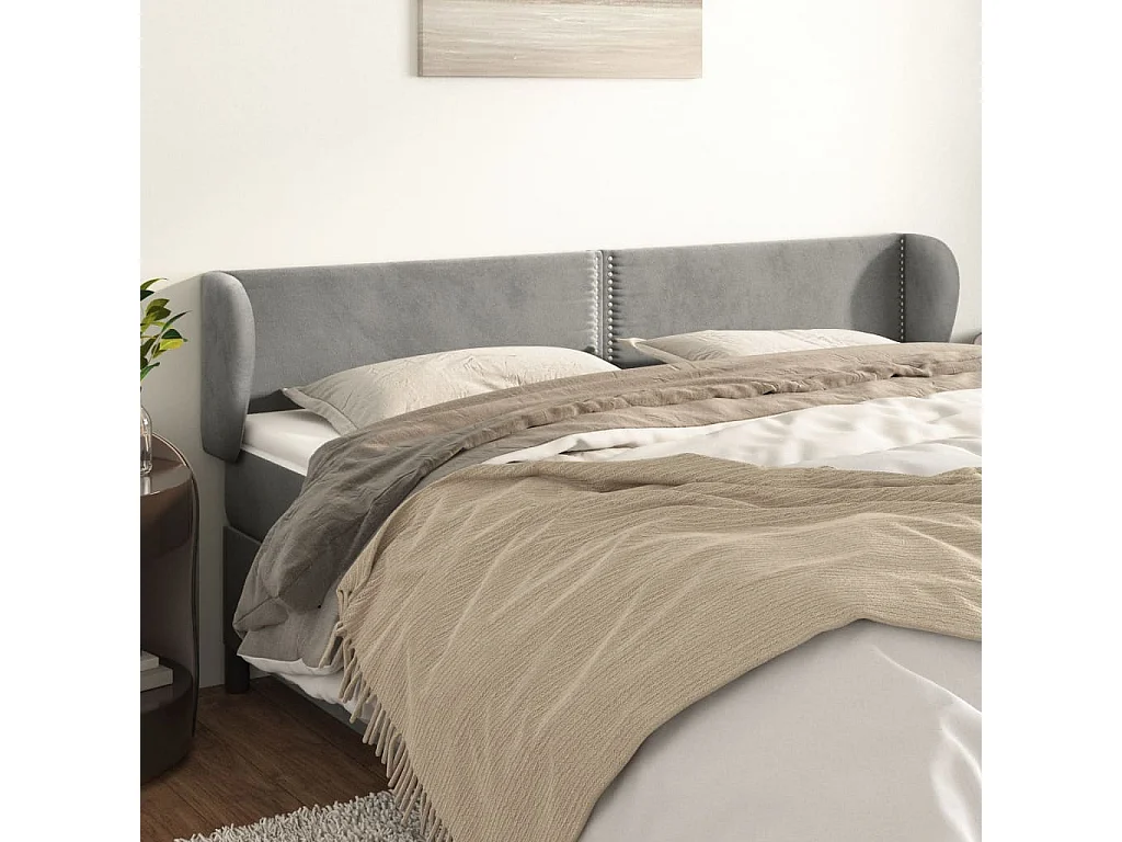 Tête de lit avec oreilles Gris clair 203x23x78/88 cm Velours POI37812 BonneVie Meuble