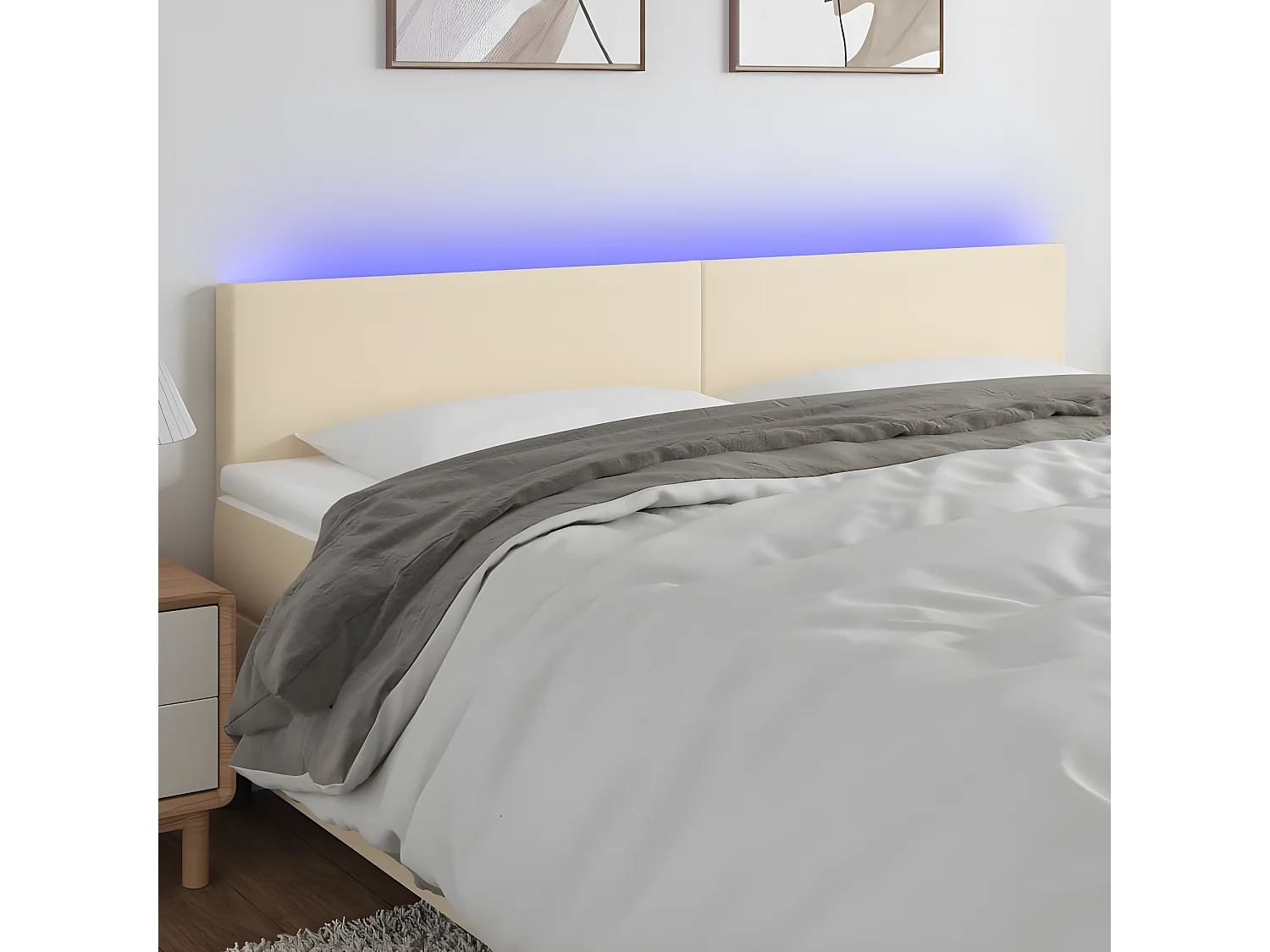 LED Kopfteil,Bettkopfteil Creme 200x5x78/88 cm Stoff -gkd859005