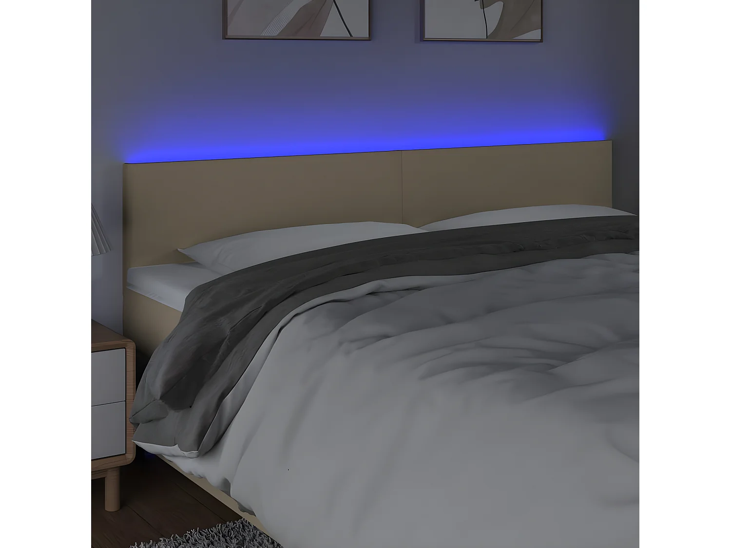 Tête de lit à LED Crème 200x5x78/88 cm Tissu POI16998 BonneVie Meuble