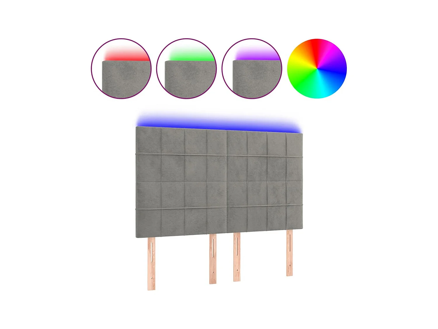 Tête de lit à LED Gris clair 144x5x118/128 cm Velours POI69300 BonneVie Meuble