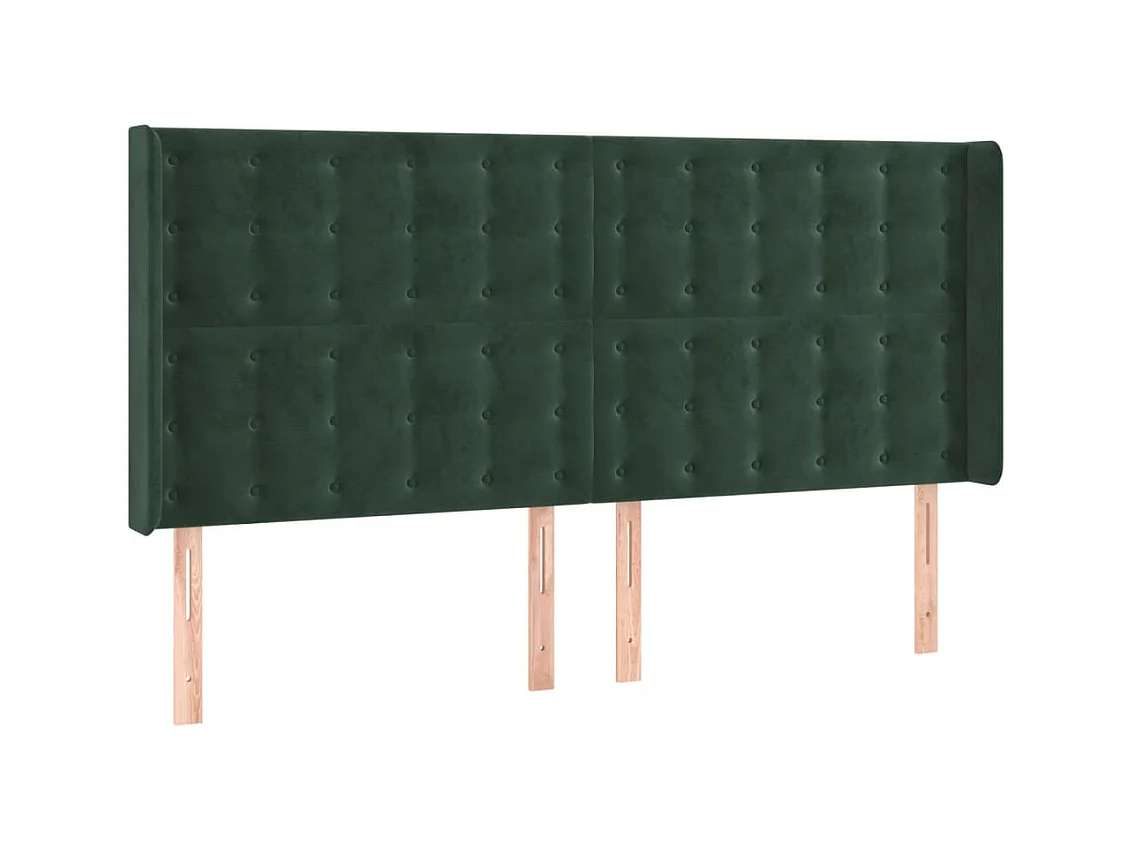 Tête de lit avec oreilles Vert foncé 163x16x118/128 cm Velours POI31198 BonneVie Meuble