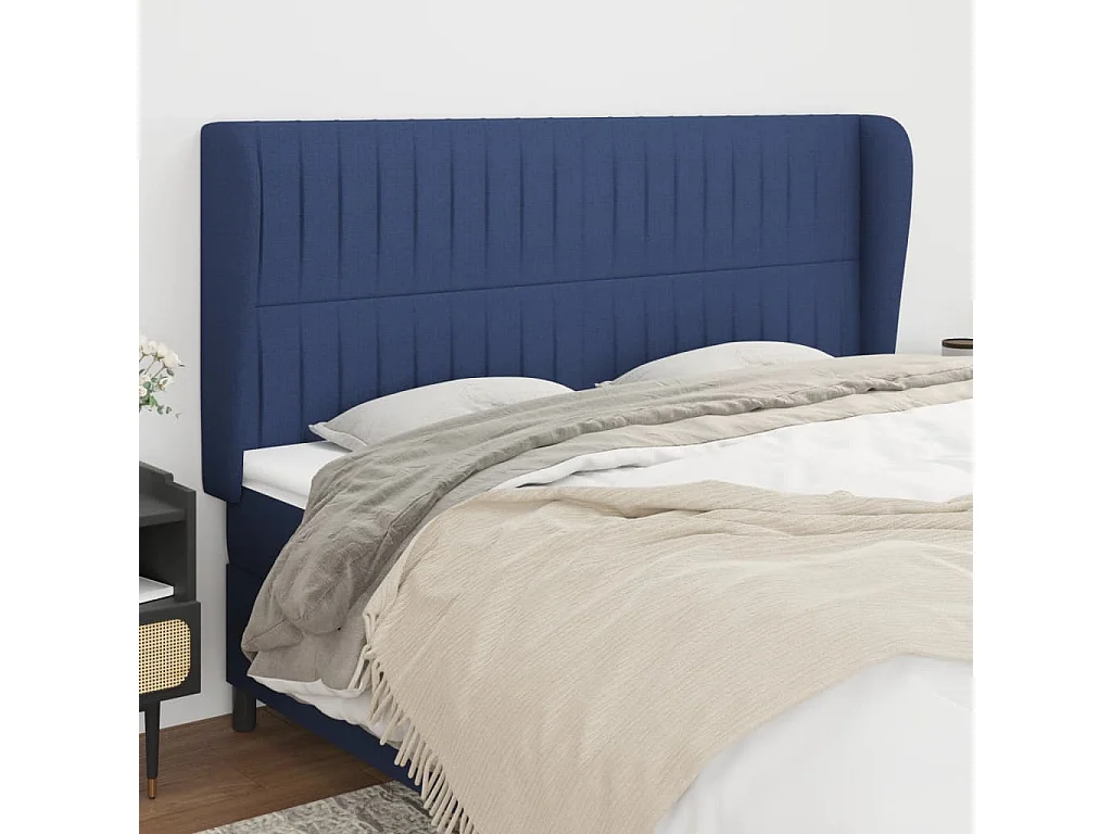 Tête de lit avec oreilles Bleu 163x23x118/128 cm Tissu POI35074 BonneVie Meuble