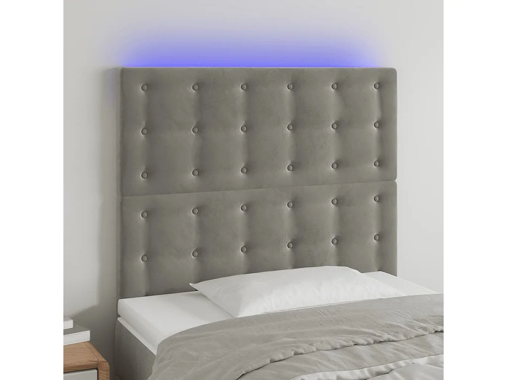Tête de lit à LED Gris clair 90x5x118/128 cm Velours POI11385 BonneVie Meuble