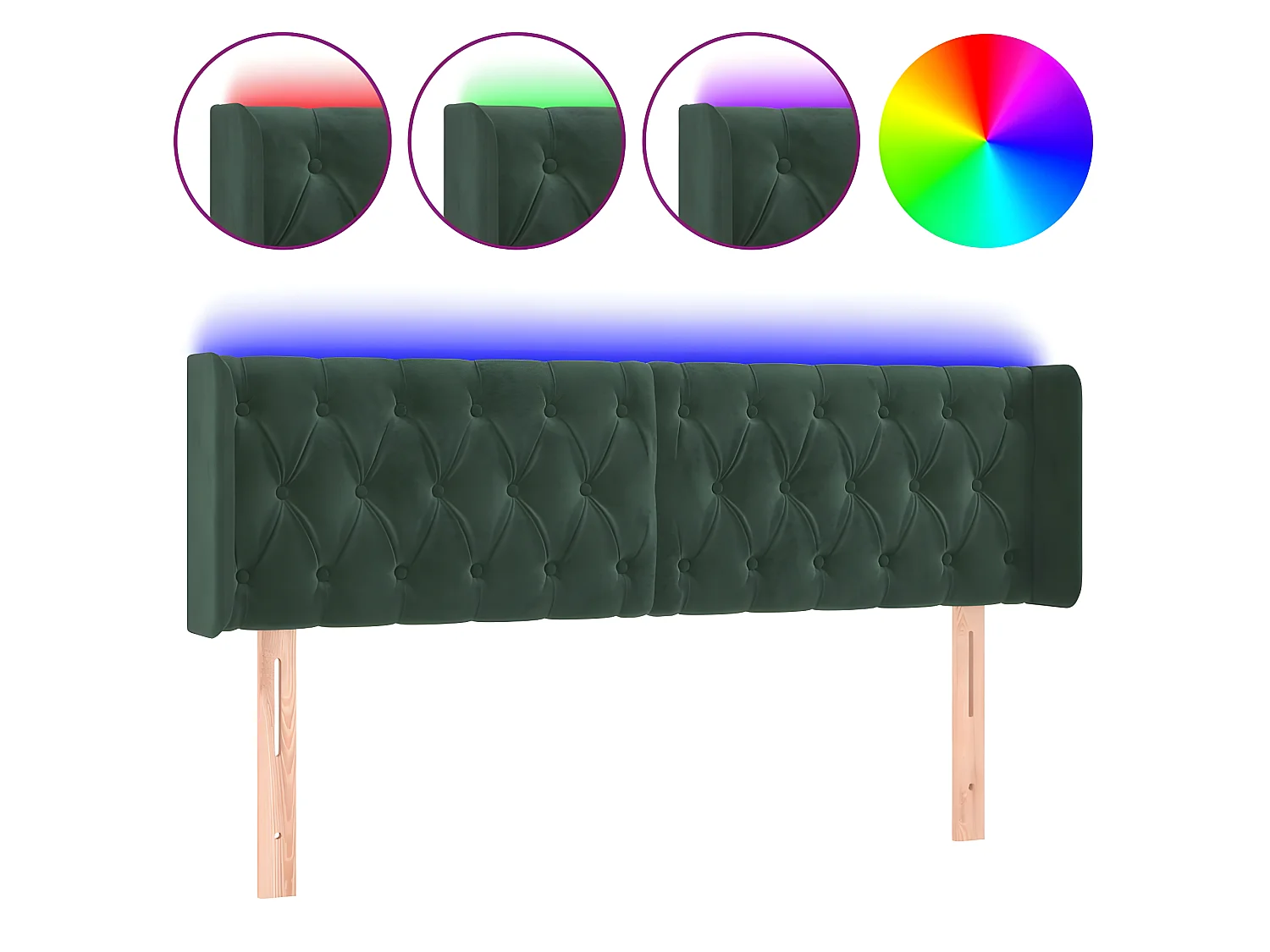 Cabeceira cama c/ luzes LED veludo 163x16x78/88 cm verde-escuro PT555405