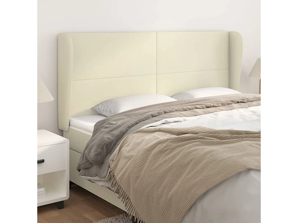 Cabecero con orejas cuero sintético crema 183x23x118/128cm ES67693