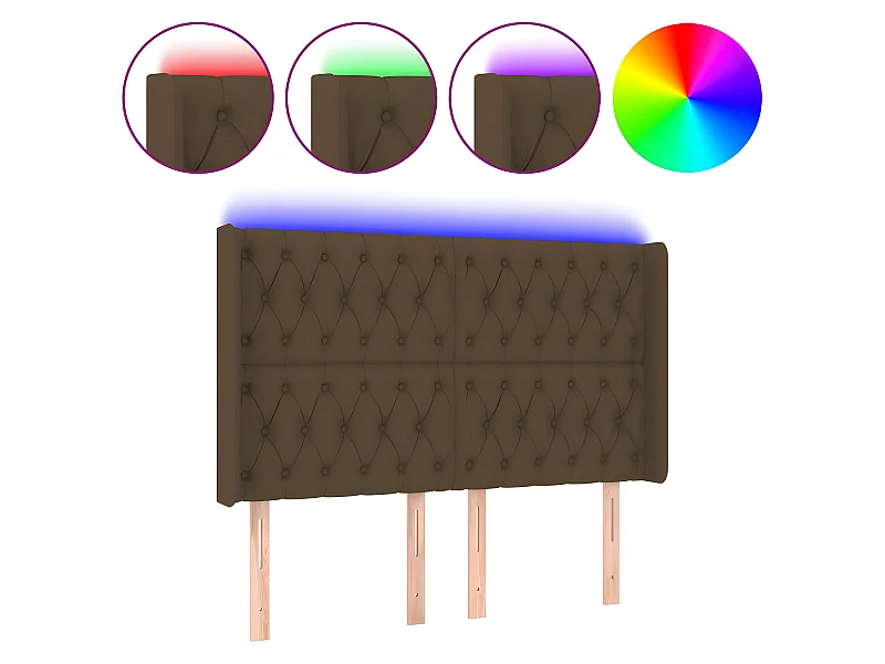 Cabecero con LED de tela marrón oscuro 163x16x118/128 cm ES36229