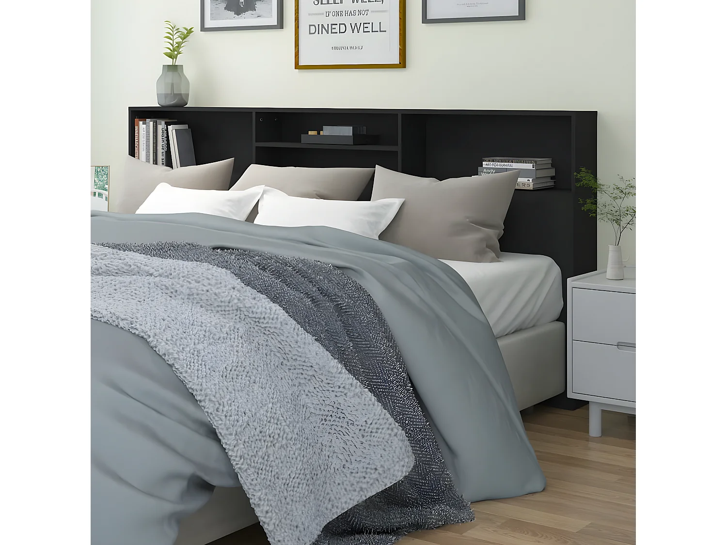 Armoire de tête de lit Noir 220x19x103,5 cm POI13103 BonneVie Meuble