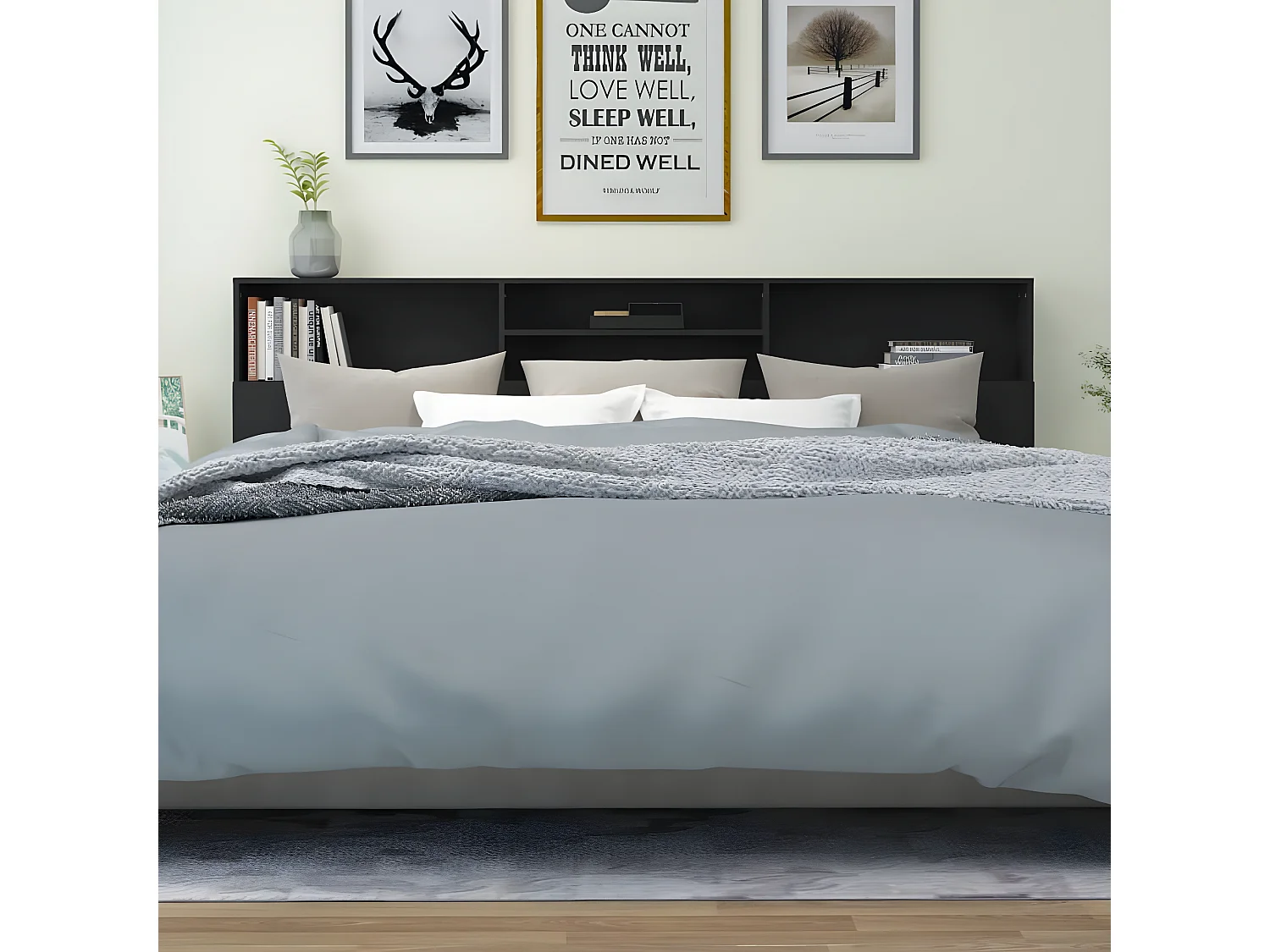 Armoire de tête de lit Noir 220x19x103,5 cm POI13103 BonneVie Meuble