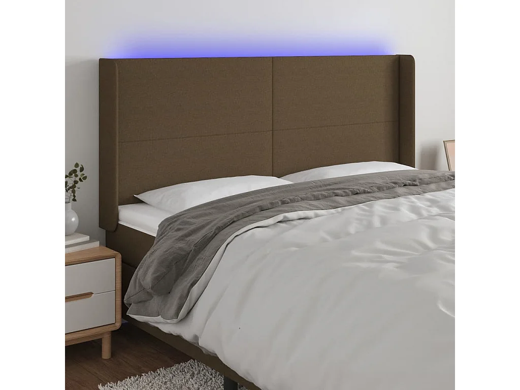 Tête de lit à LED Marron foncé 183x16x118/128 cm Tissu POI36860 BonneVie Meuble