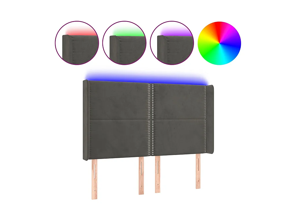 Tête de lit à LED Gris foncé 147x16x118/128 cm Velours POI91663 BonneVie Meuble