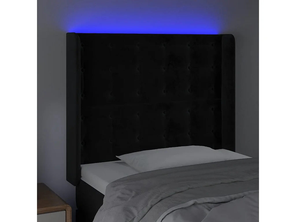 Cabecero con LED de terciopelo negro 103x16x118/128 cm ES73635