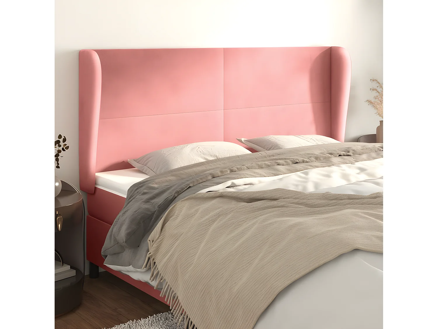 Tête de lit avec oreilles Rose 163x23x118/128 cm Velours POI53617 BonneVie Meuble