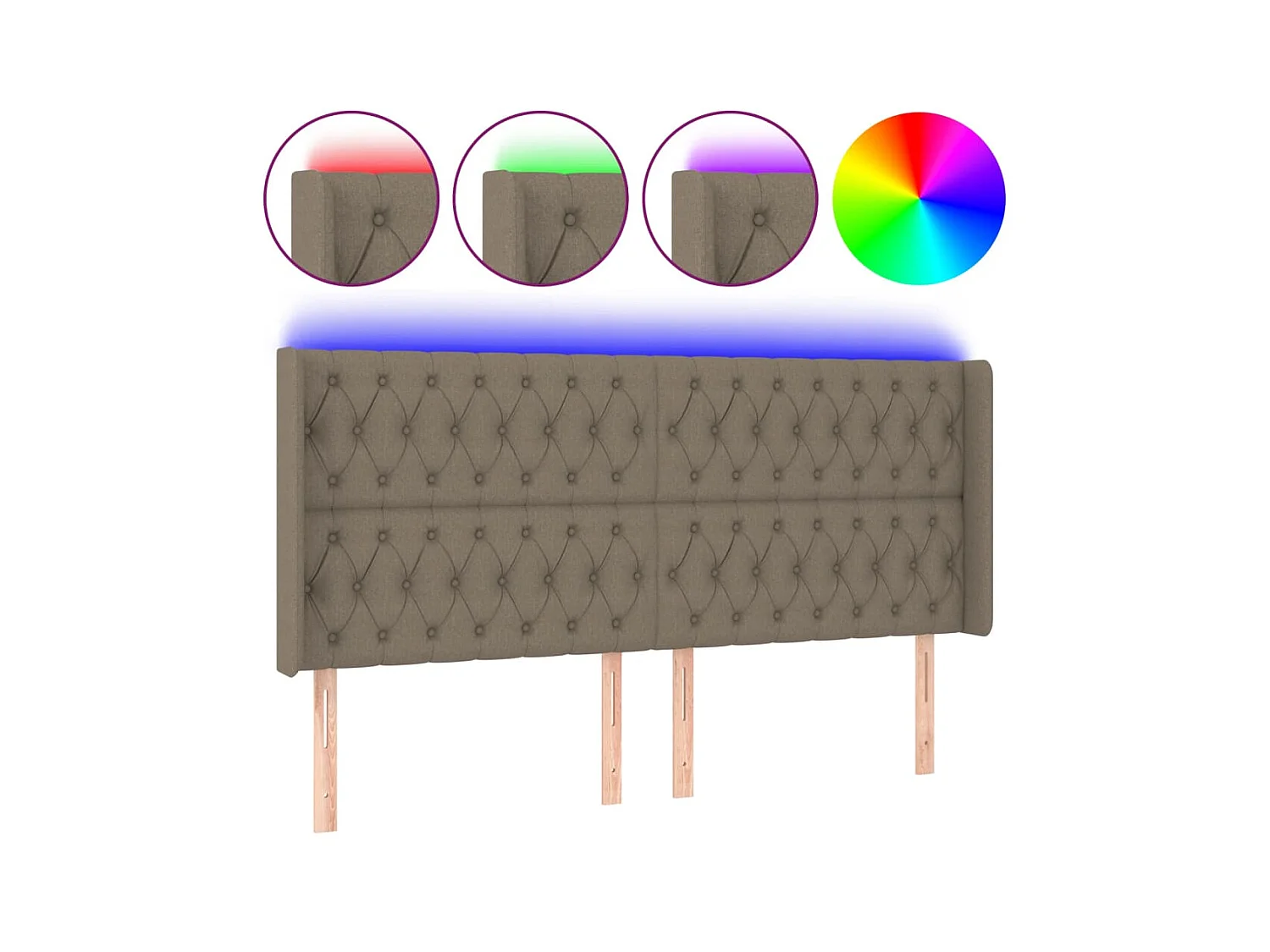 Testiera | Testata del letto a LED Tortora 183x16x118/128 cm in Tessuto