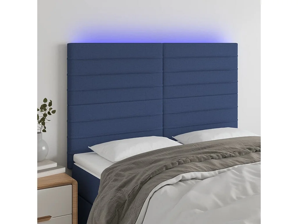 Tête de lit à LED Bleu 144x5x118/128 cm Tissu POI90562 BonneVie Meuble