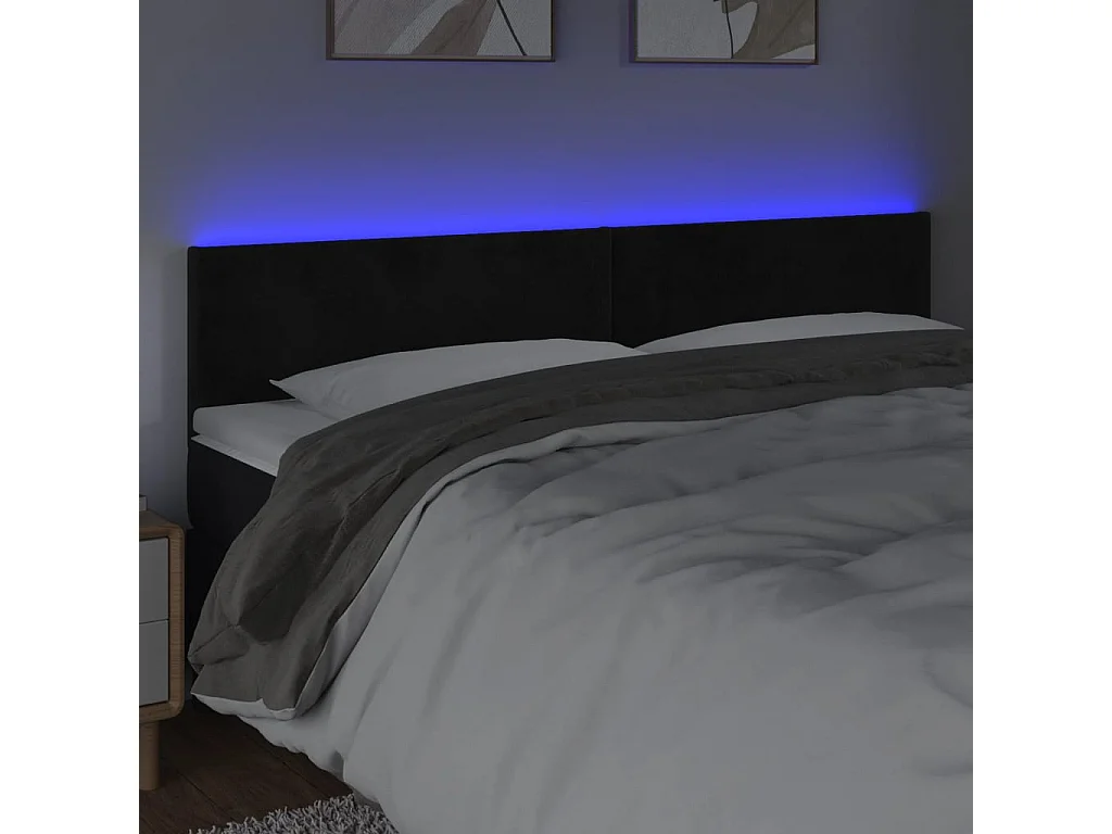 Cabeceira de cama c/ luzes LED veludo 160x5x78/88 cm preto PT137308