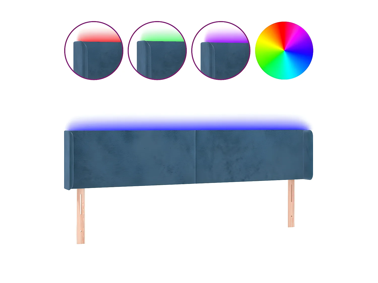 Tête de lit à LED Bleu foncé 183x16x78/88 cm Velours POI29115 BonneVie Meuble