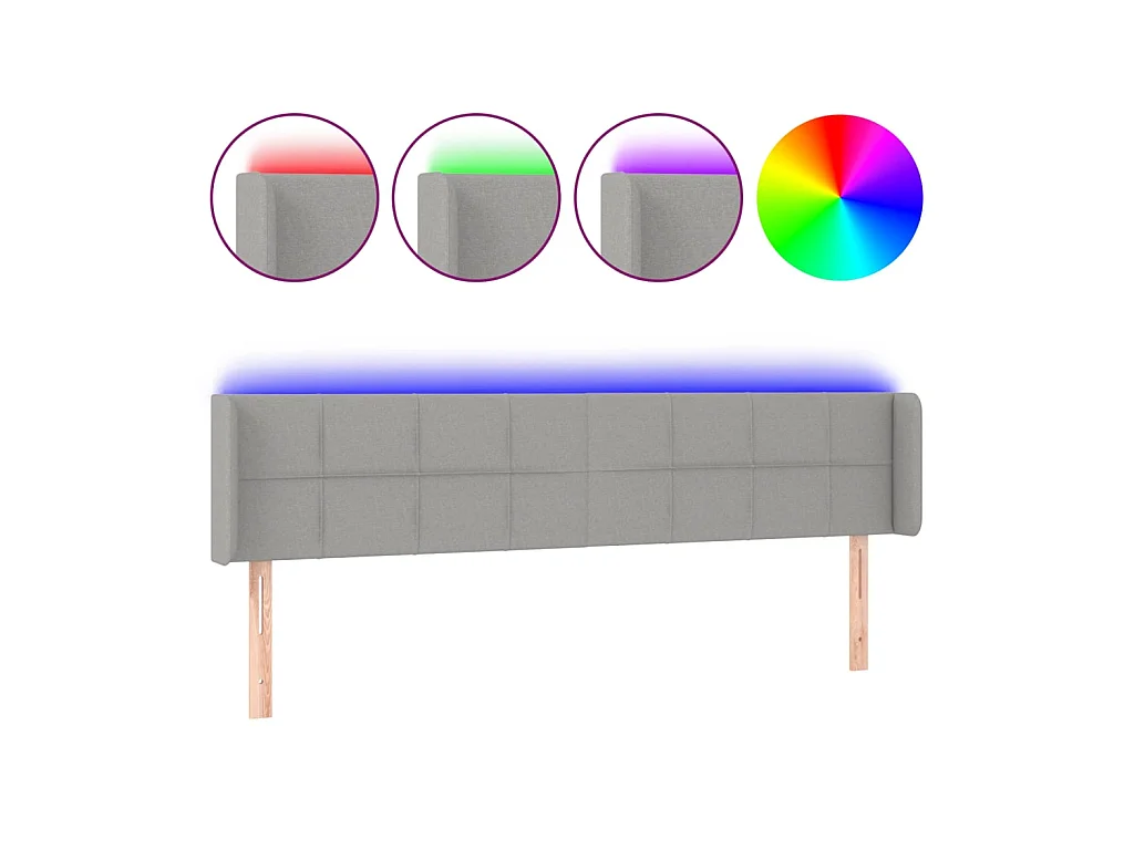Tête de lit à LED Gris clair 163x16x78/88 cm Tissu POI75836 BonneVie Meuble