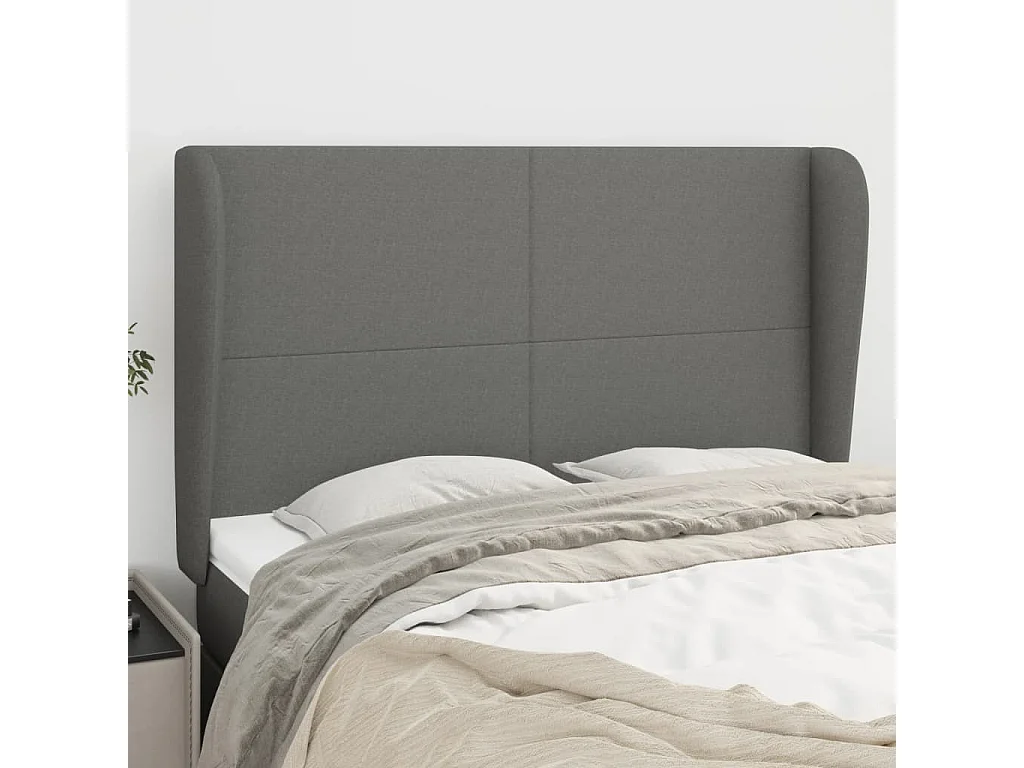 Tête de lit avec oreilles Gris foncé 147x23x118/128 cm Tissu POI74878 BonneVie Meuble