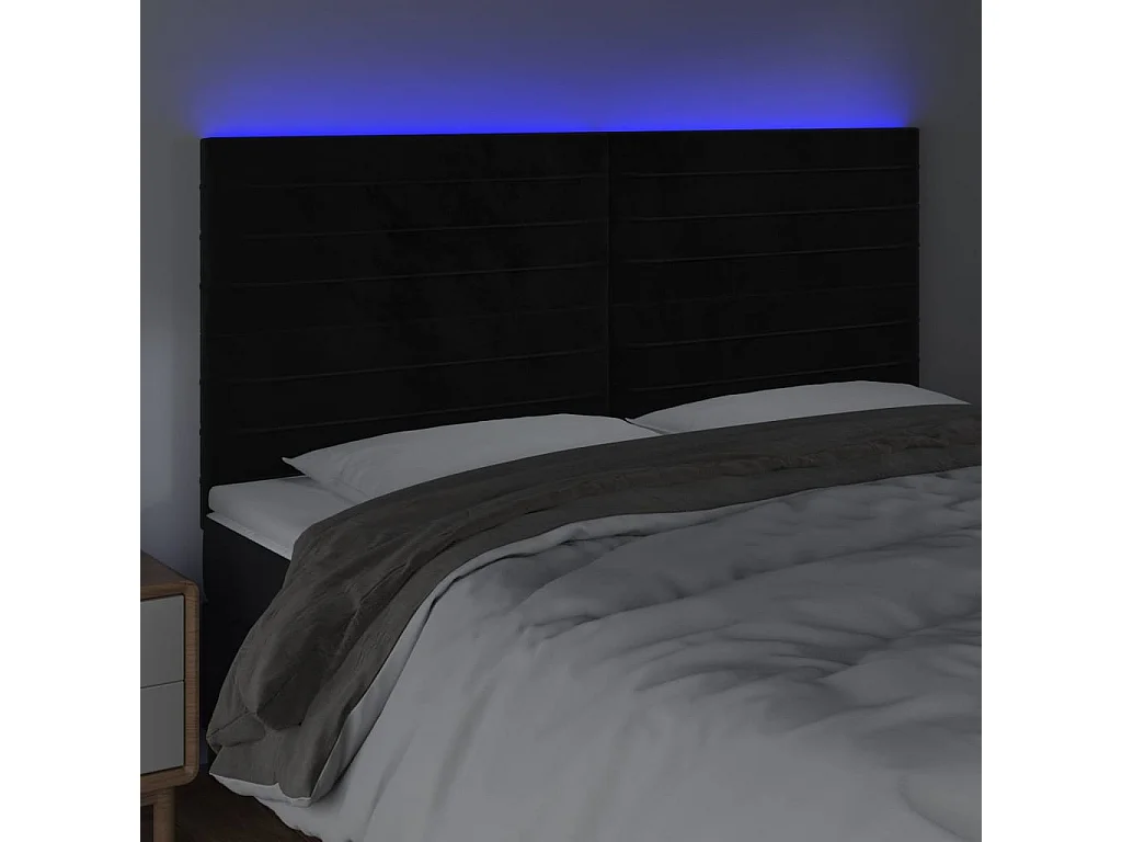 Tête de lit à LED Noir 200x5x118/128 cm Velours POI87157 BonneVie Meuble