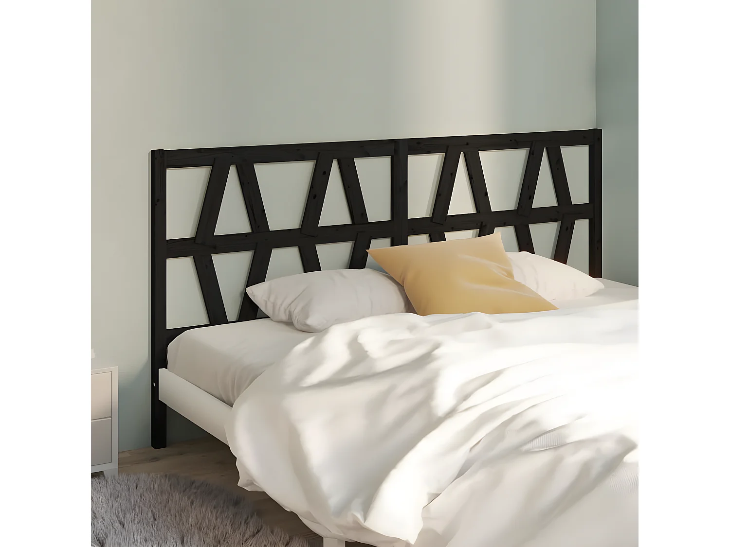 Tête de lit Noir 206x4x100 cm Bois massif de pin POI93026 BonneVie Meuble