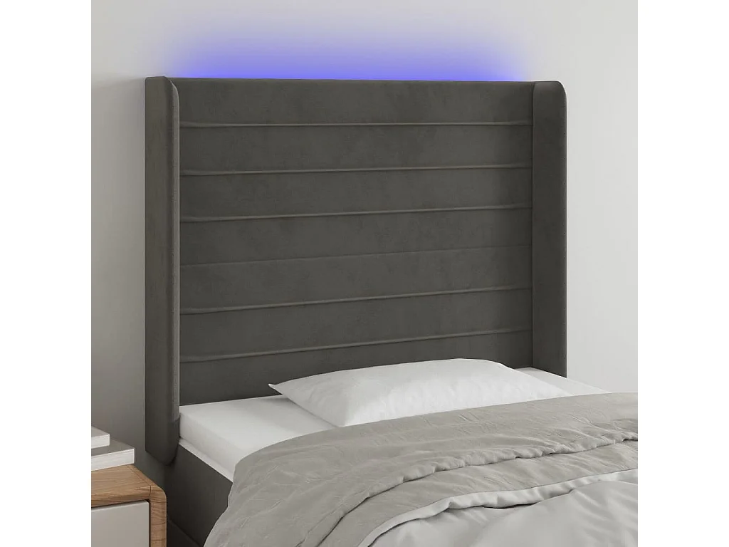 Tête de lit à LED Gris foncé 93x16x118/128 cm Velours POI43681 BonneVie Meuble