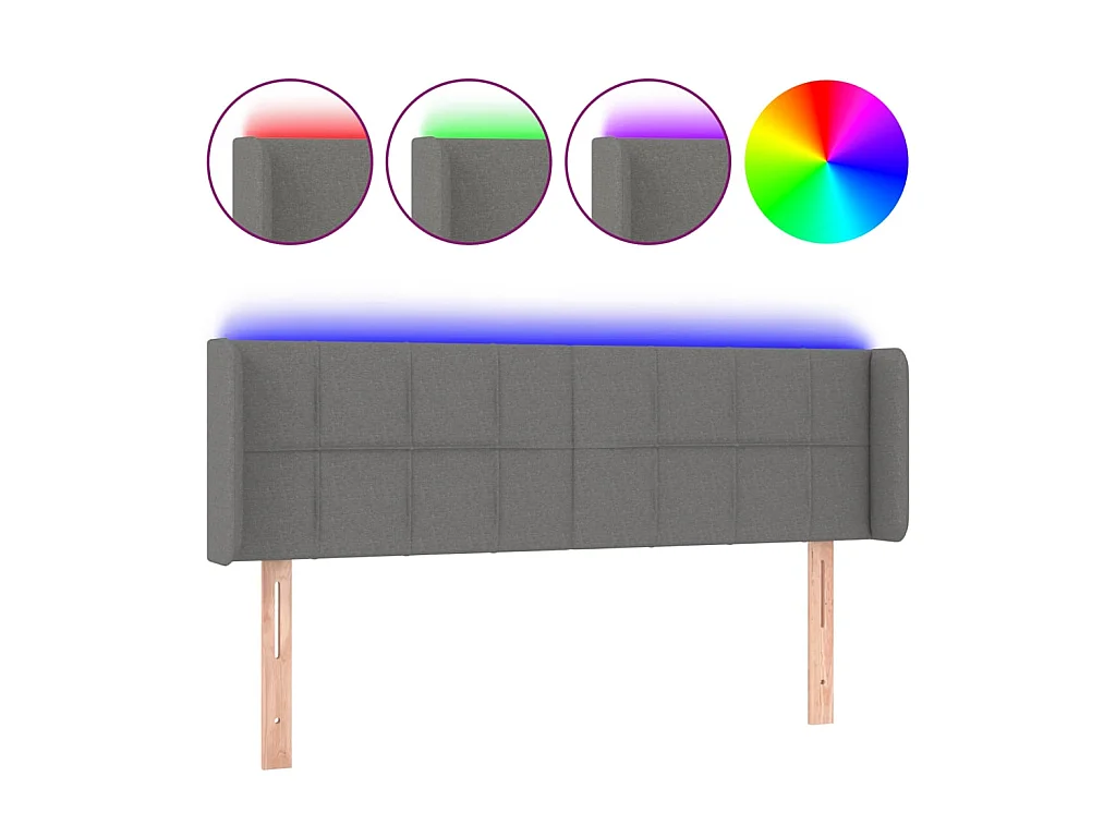 Tête de lit à LED Gris foncé 147x16x78/88 cm Tissu POI68807 BonneVie Meuble