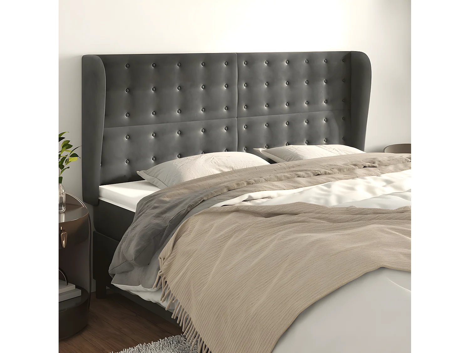 Tête de lit avec oreilles Gris foncé 183x23x118,128 cm Velours LKC77858 BonneVie Meuble