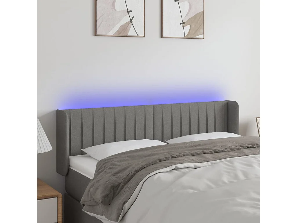 Tête de lit à LED Gris foncé 147x16x78/88 cm Tissu POI46209 BonneVie Meuble