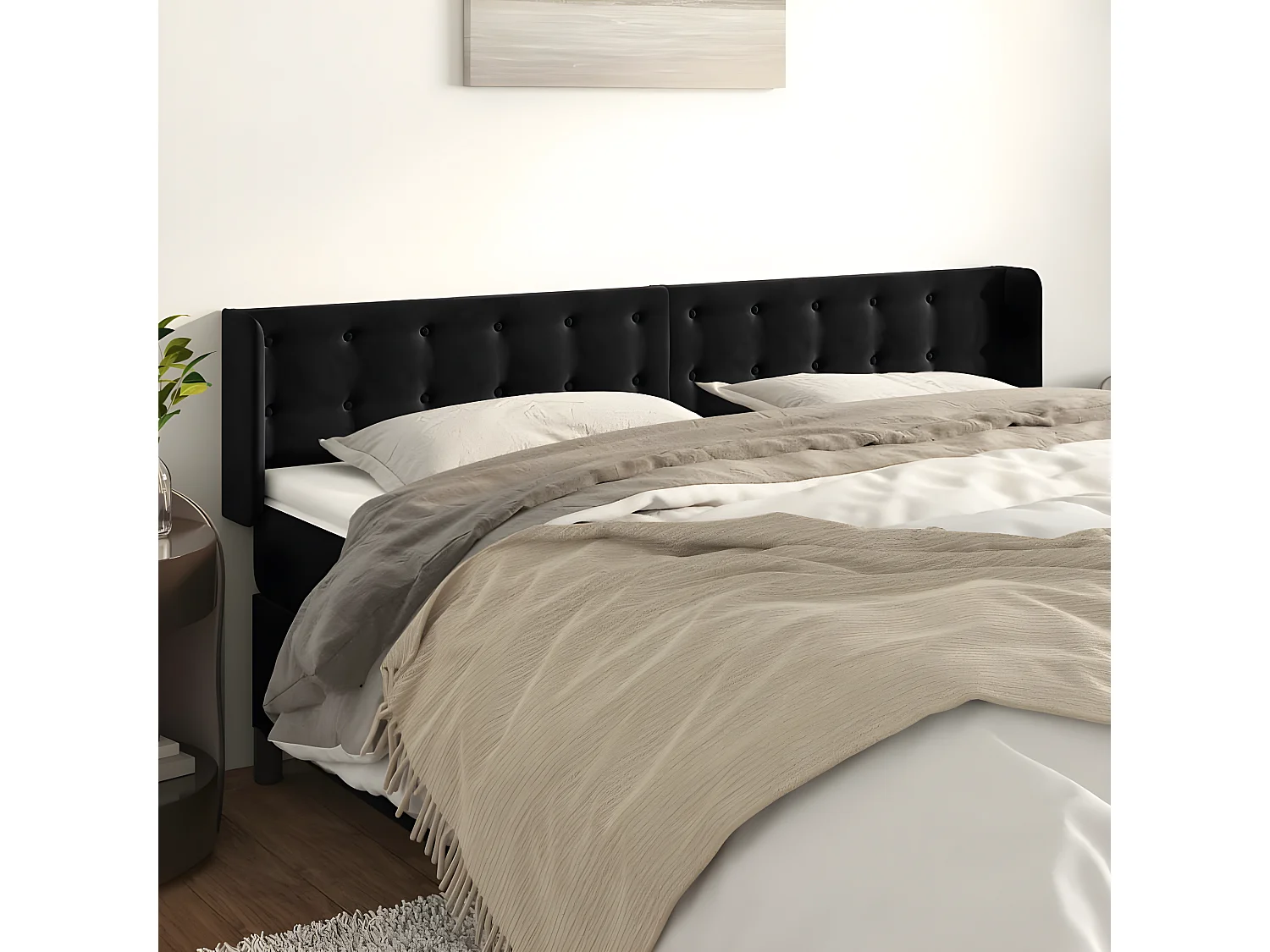 Tête de lit avec oreilles élégante Noir 183x16x78,88 cm Velours LWE84687 BonneVie Meuble