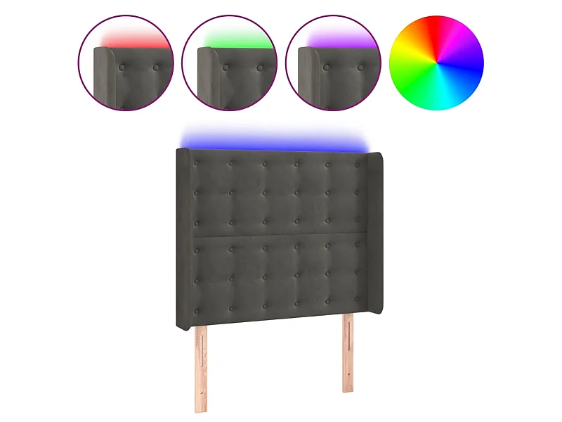 Tête de lit à LED Gris foncé 83x16x118/128 cm Velours POI30915 BonneVie Meuble