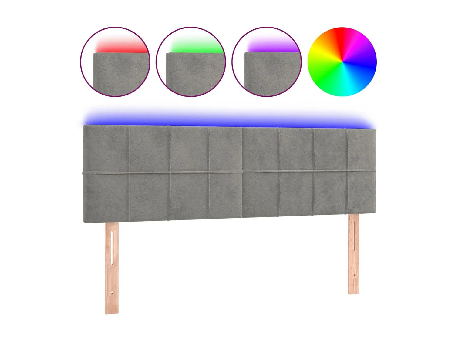 Cabecero con LED de terciopelo gris claro 144x5x78/88 cm ES32344