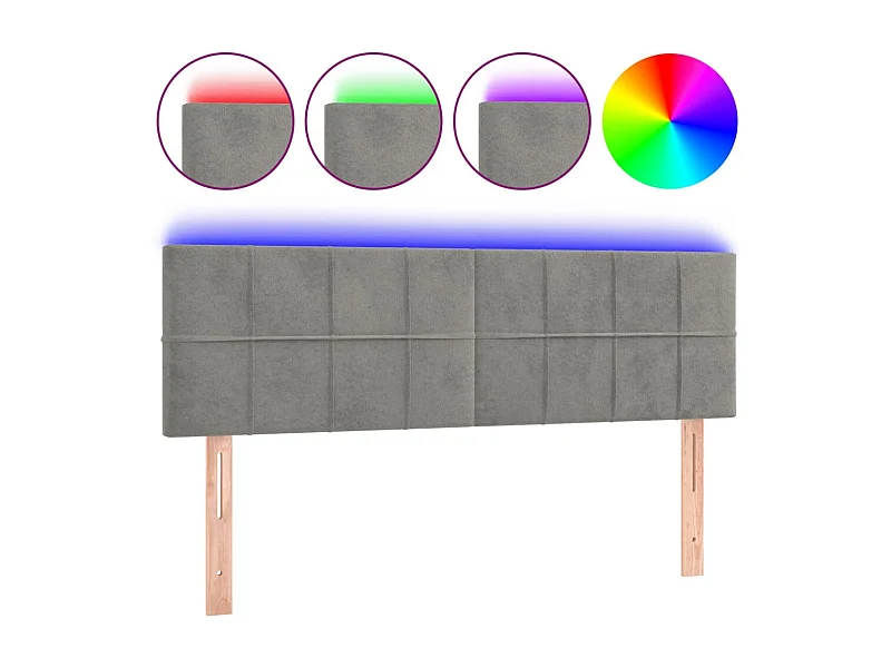 Tête de lit à LED Gris clair 144x5x78/88 cm Velours POI66134 BonneVie Meuble