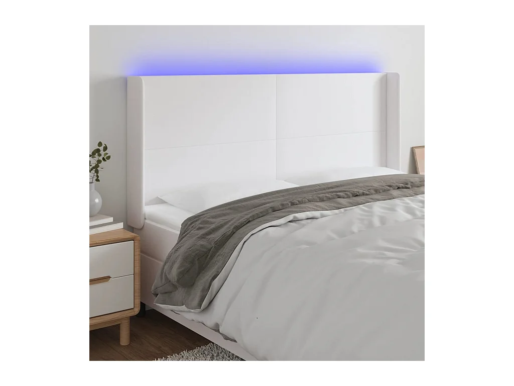 LED Kopfteil,Bettkopfteil Weiß 183x16x118/128 cm Kunstleder -gkd869198