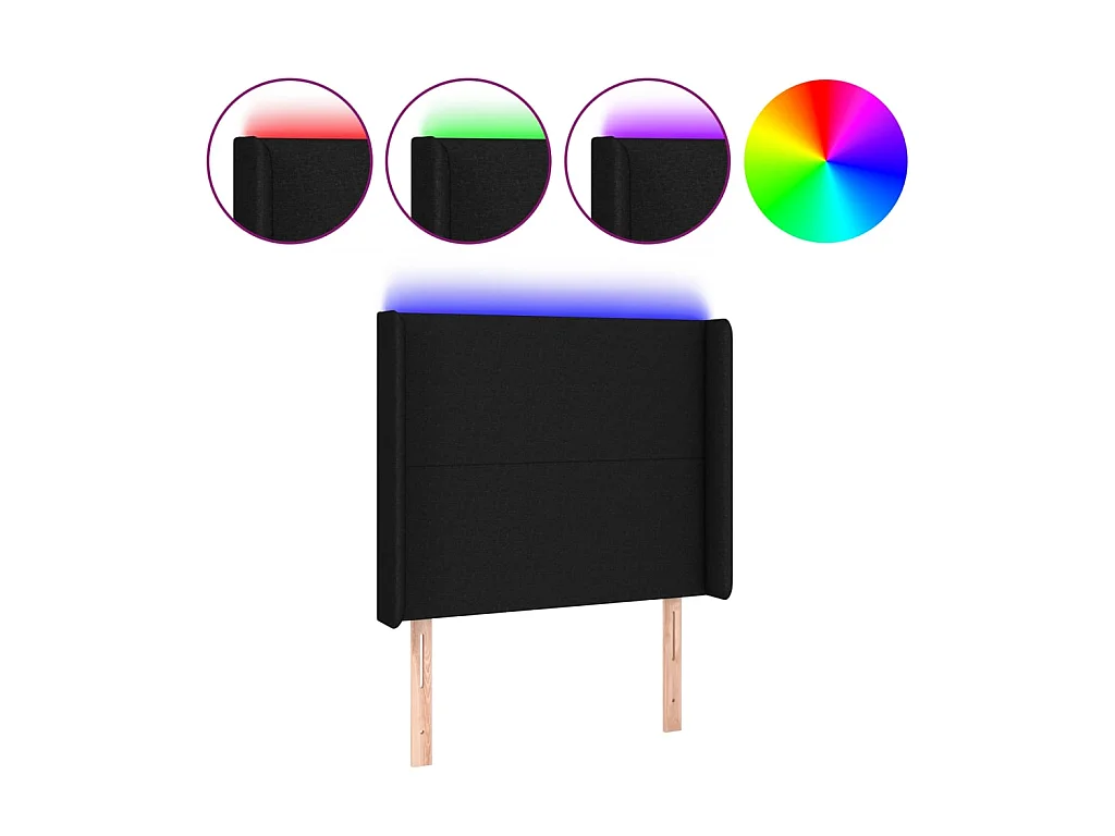 Tête de lit à LED Noir 93x16x118/128 cm Tissu POI94348 BonneVie Meuble