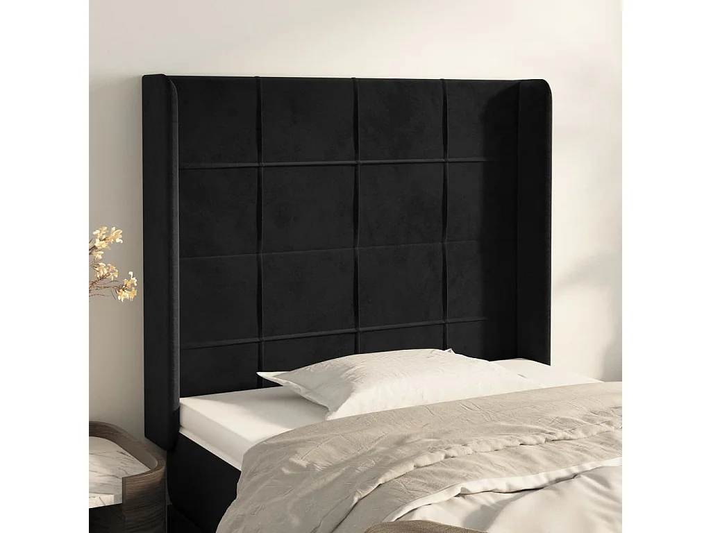 Tête de lit avec oreilles Noir 83x16x118/128 cm Velours POI92621 BonneVie Meuble