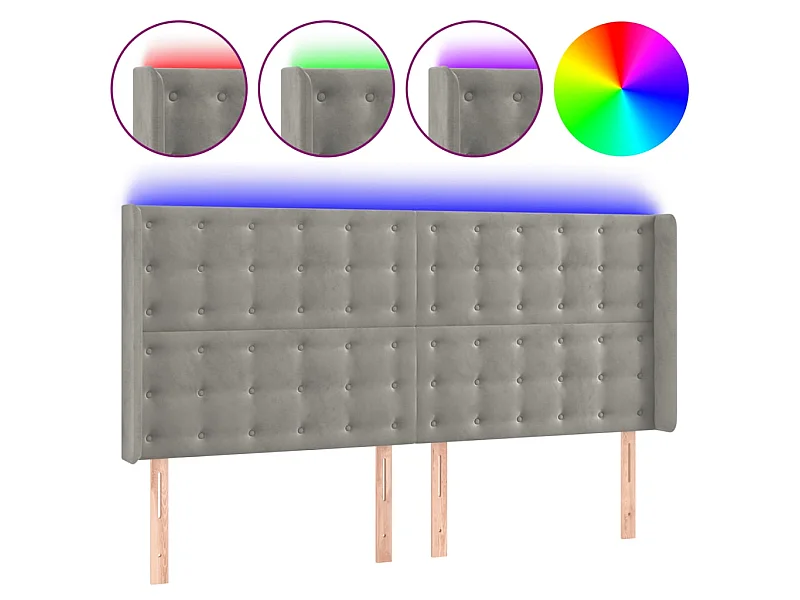 Testiera | Testata del letto a LED Grigio Chiaro 203x16x118/128 cm in Velluto