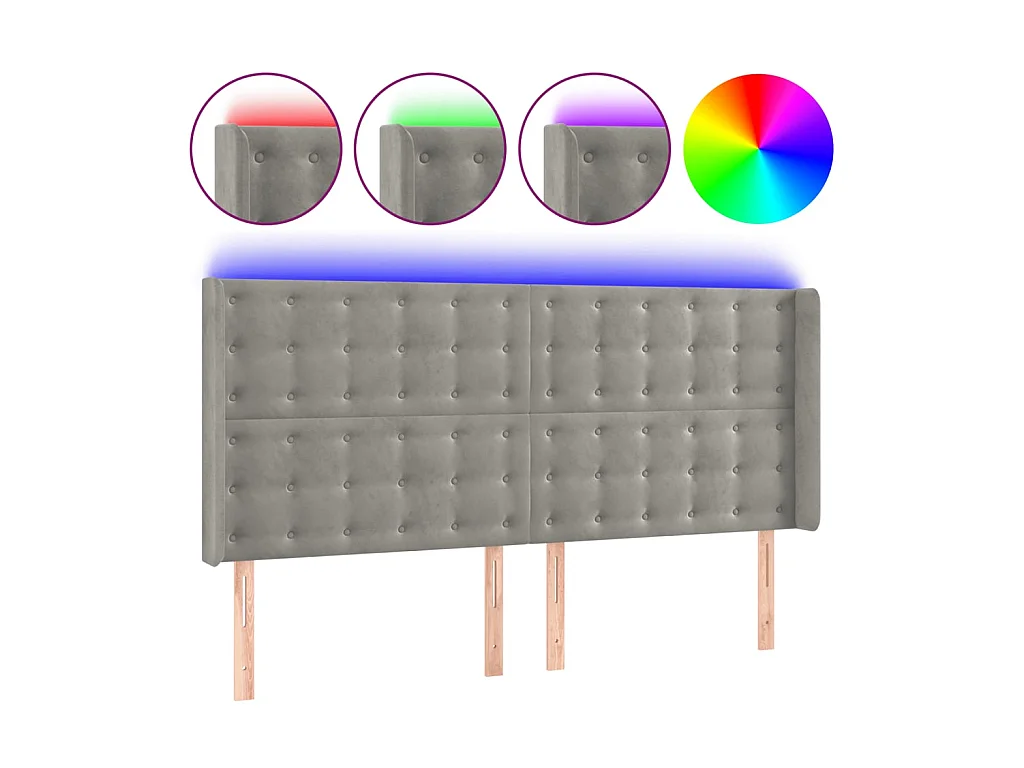 Tête de lit à LED Gris clair 203x16x118/128 cm Velours  POI88688 BonneVie Meuble
