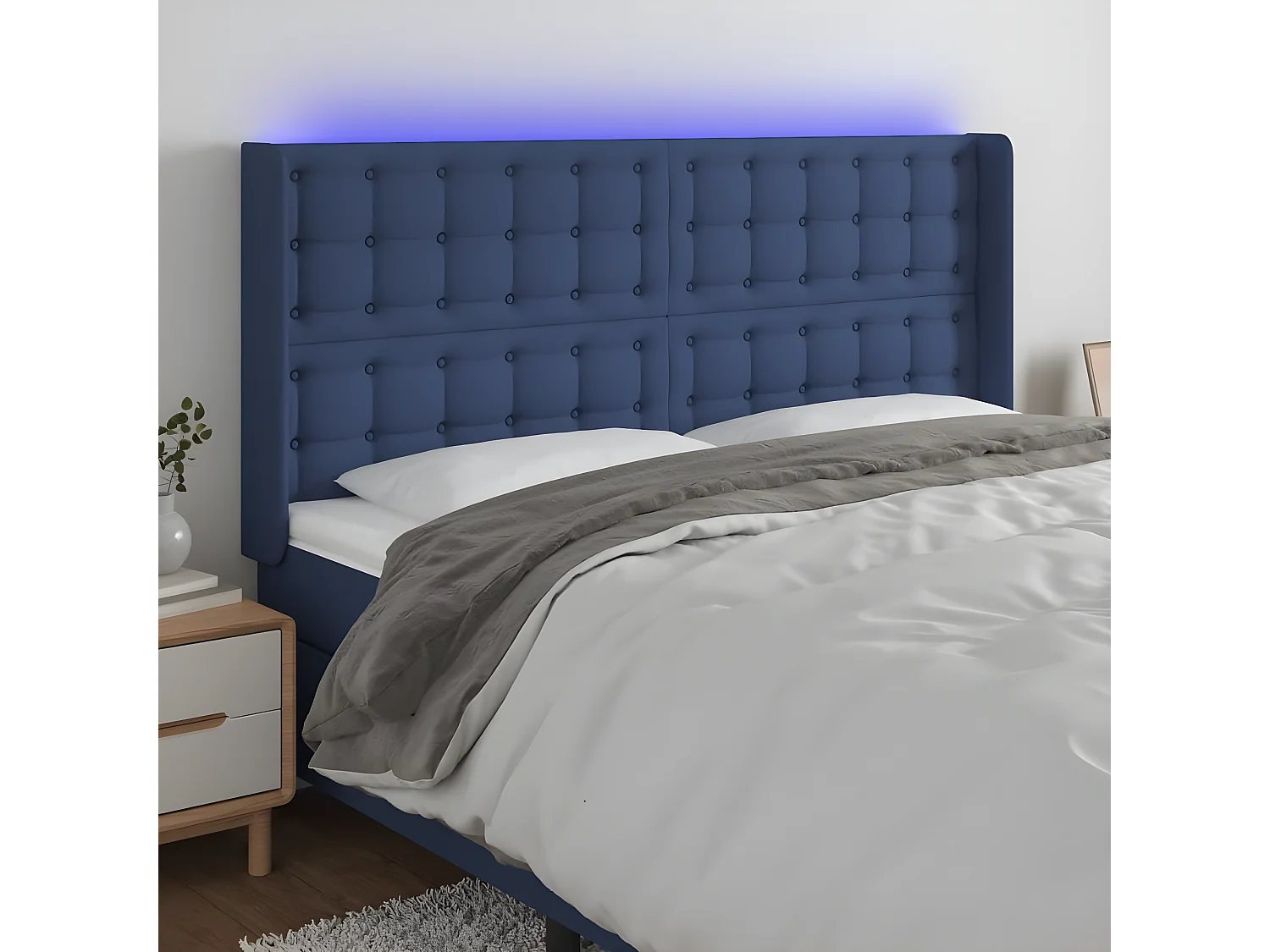 Tête de lit à LED Bleu 203x16x118/128 cm Tissu POI62029 BonneVie Meuble