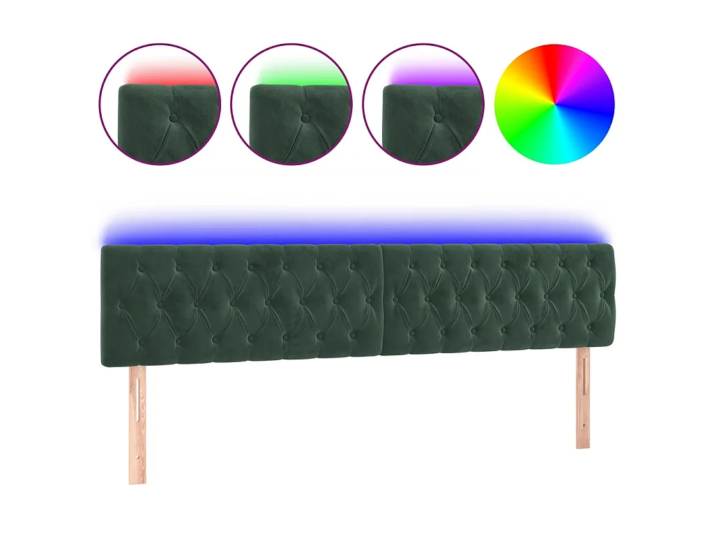 Tête de lit à LED Vert foncé 200x7x78/88 cm Velours POI61206 BonneVie Meuble