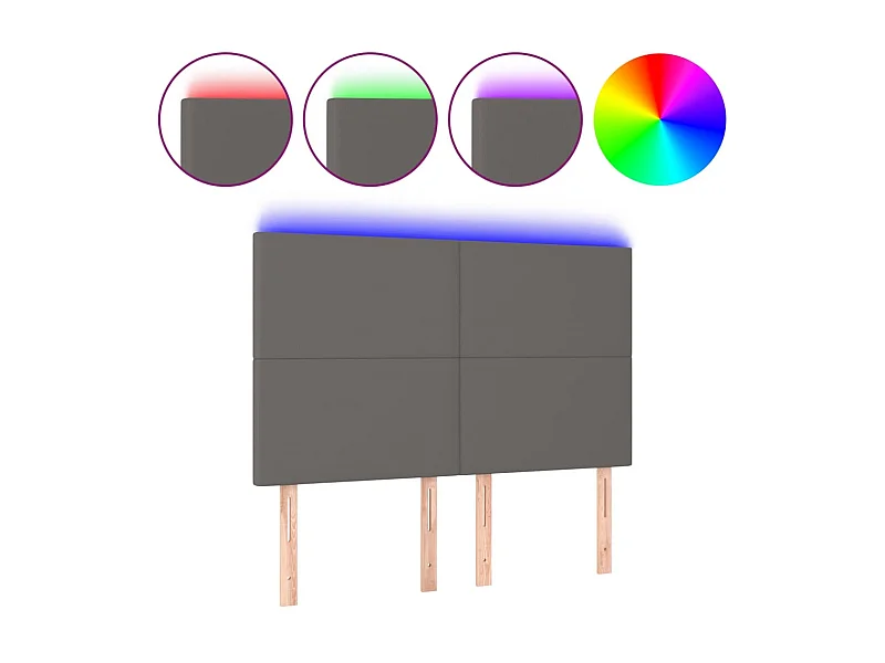 Cabeceira cama c/ LED couro artif. 144x5x118/128 cm cinzento PT375233