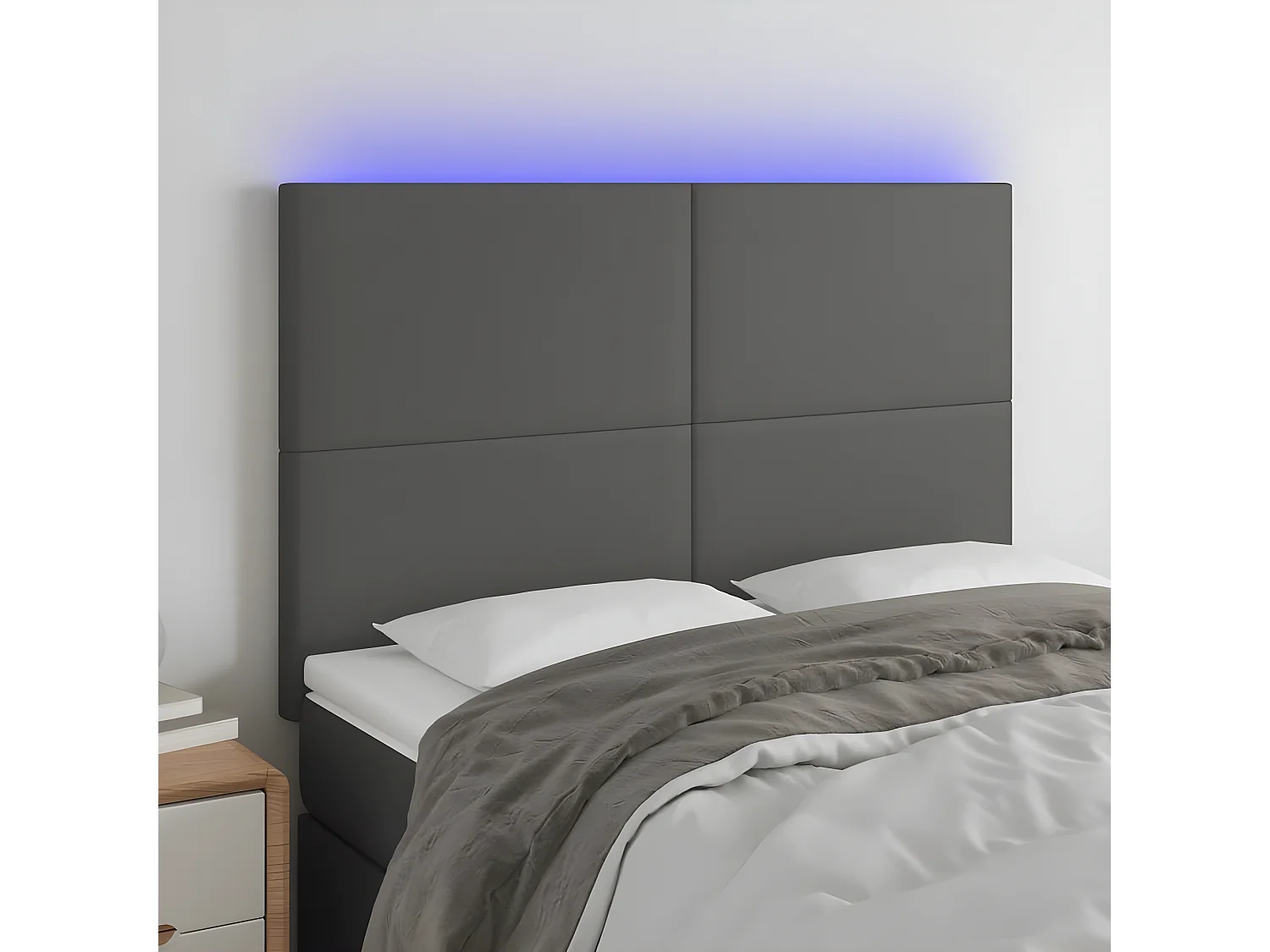 Cabeceira cama c/ LED couro artif. 144x5x118/128 cm cinzento PT375233