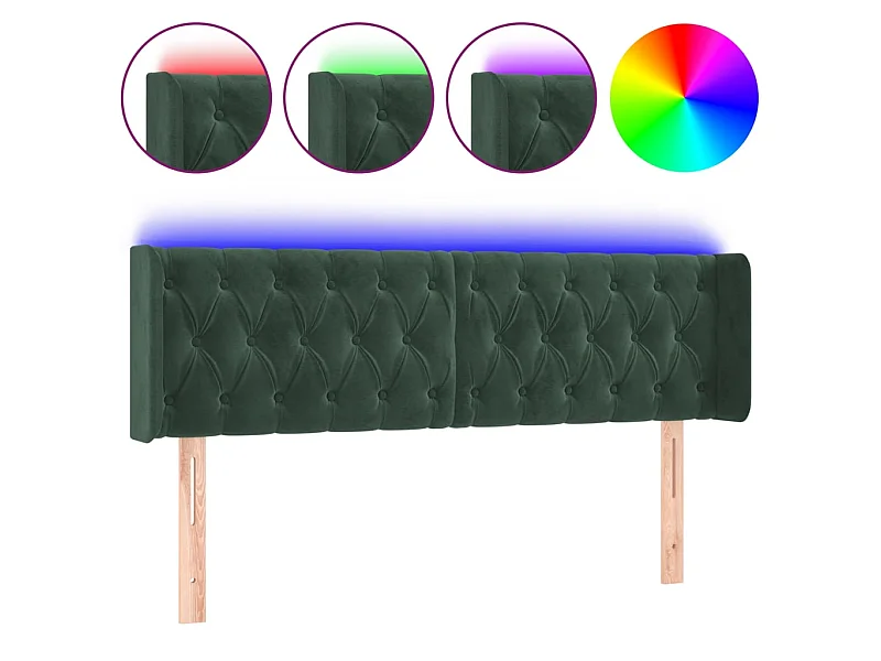 Tête de lit à LED Vert foncé 147x16x78,88 cm Velours LKC94098 BonneVie Meuble