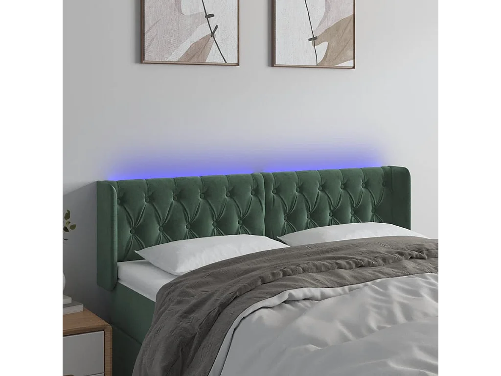 Tête de lit à LED Vert foncé 147x16x78,88 cm Velours LKC94098 BonneVie Meuble