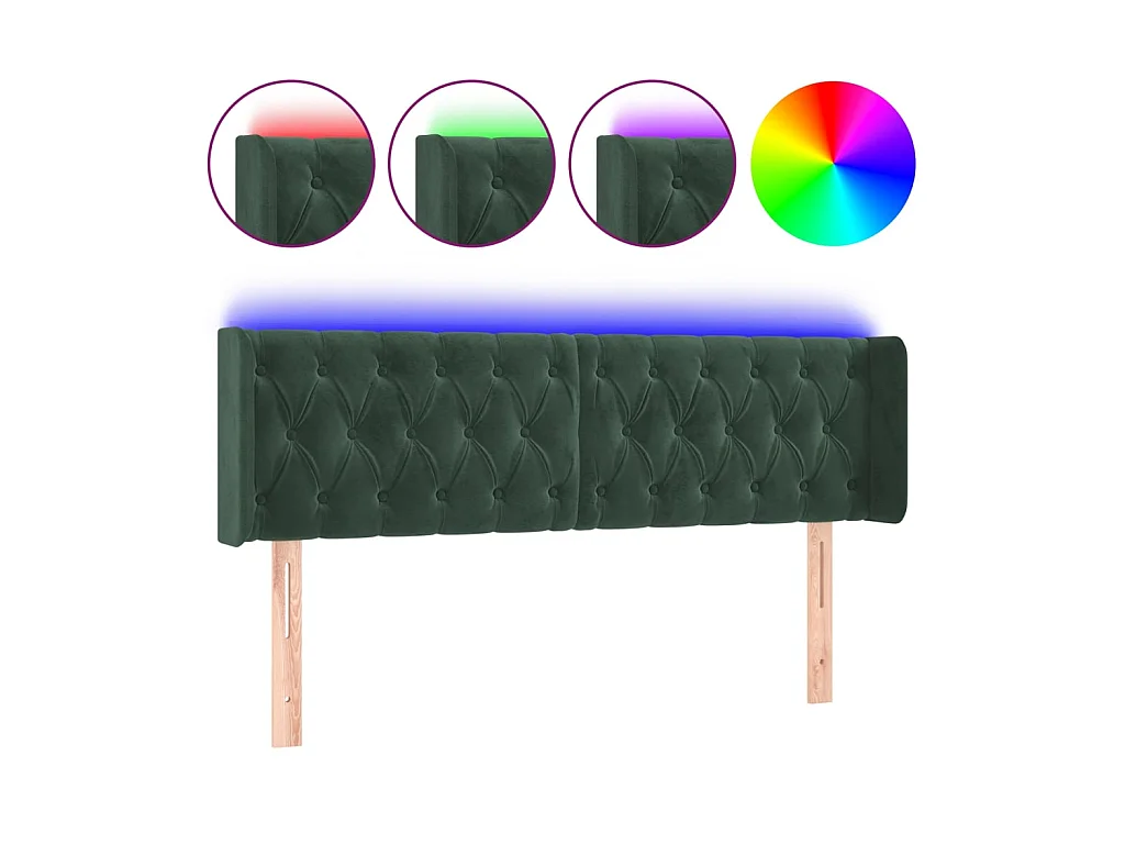 Tête de lit à LED Vert foncé 147x16x78,88 cm Velours LKC94098 BonneVie Meuble