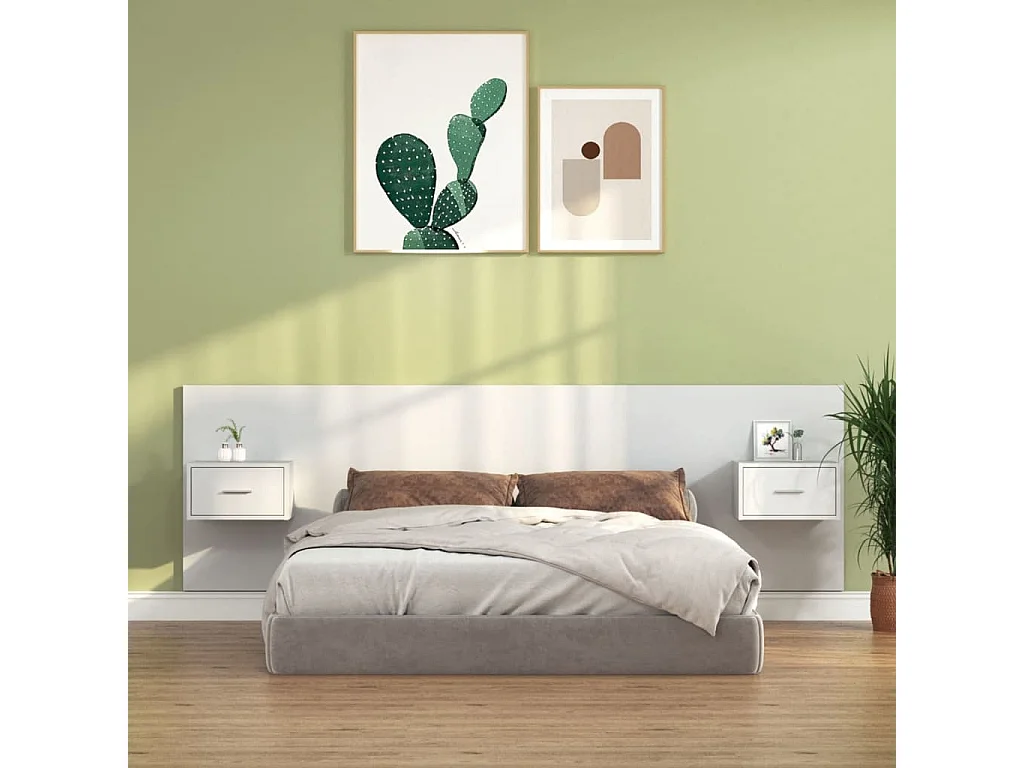 Cabecero de cama con mesitas madera contrachapada blanco ES32350